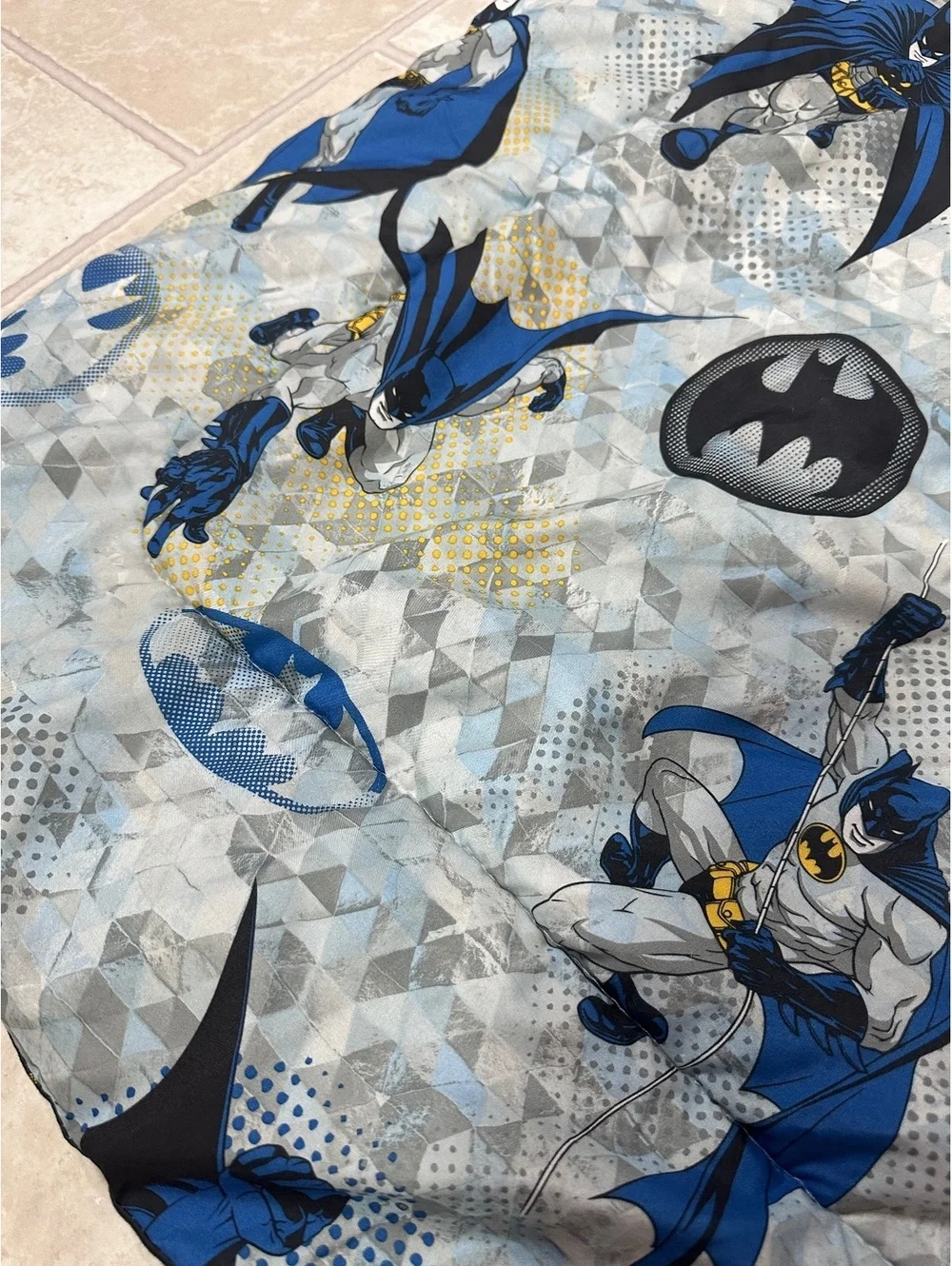VTG 1991 Batman Twin Comforter Bedding DC Comics Blue Black Geometric Retro Y2K